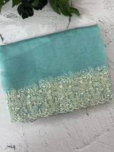 Glass organza saree with embroidery borders- MCW161 AquaBlue