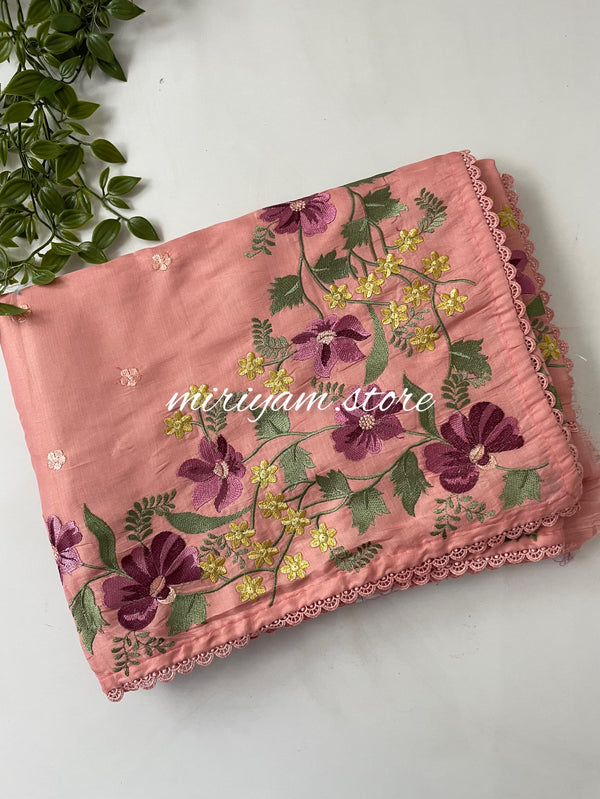 Kosa semi tussar silk saree with embroidery- SSPNRRR27 PeachPink