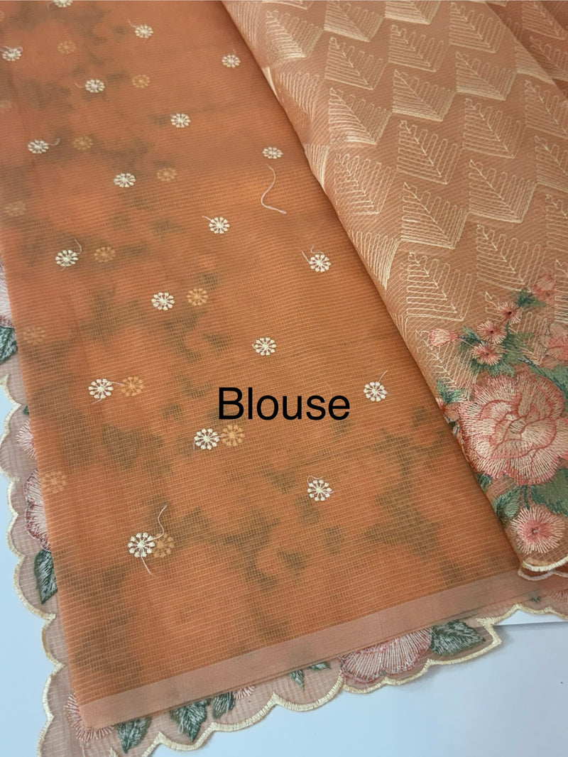 Phulkari NetKota embroidery saree - MPKS905 PeachyOrange