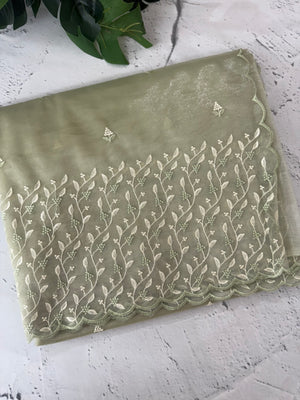 Glassy tissue organza saree with embroidery FKSF133- DustyGreen