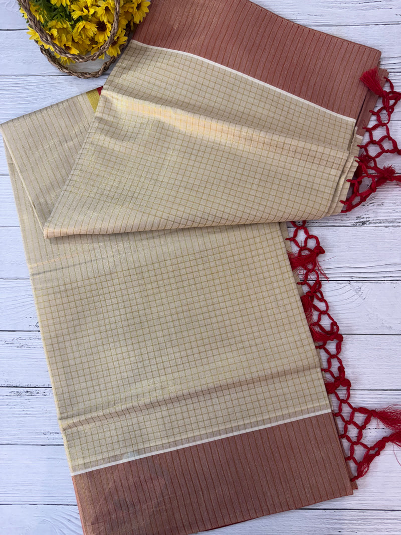Kerala tissue saree- Gold checks