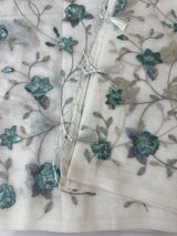 White Supernet saree with embroidery MSH153