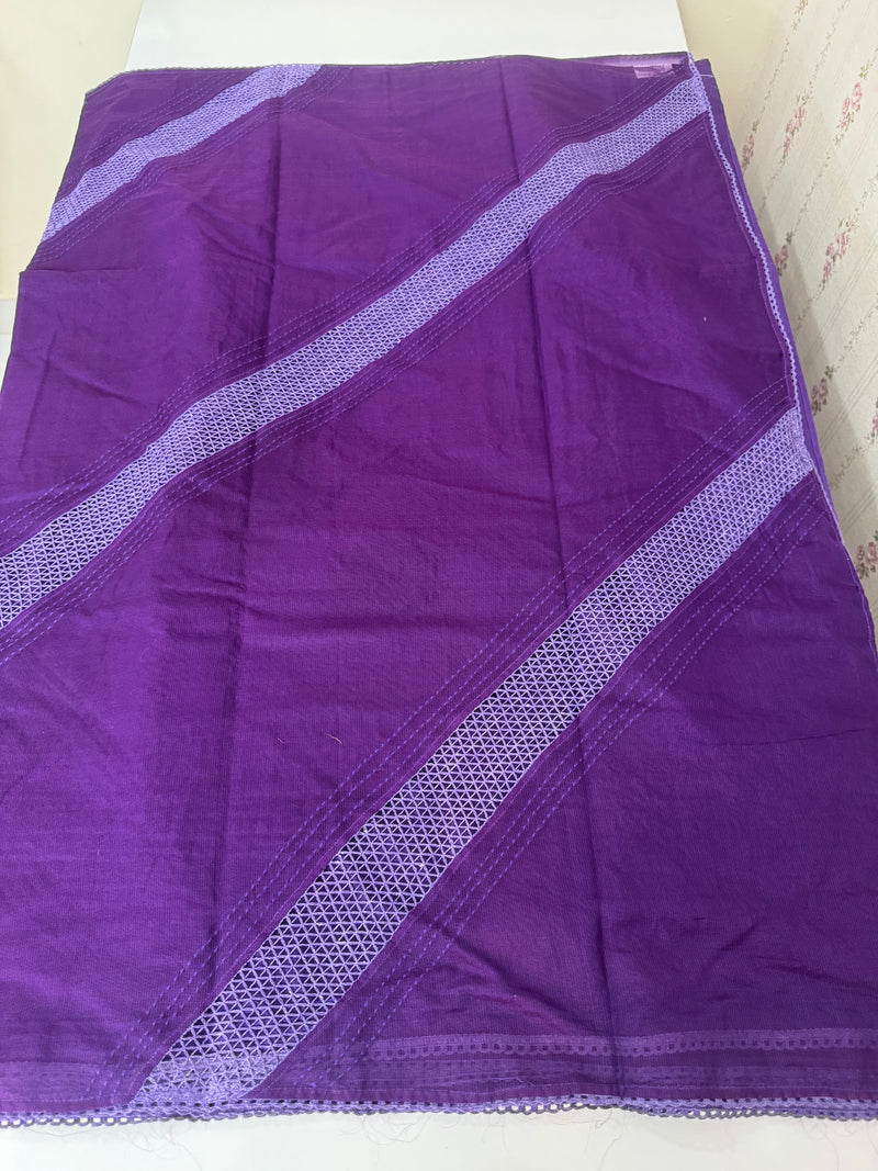Supernet saree with crochet work and lace border MCJ5433 - Purple(Design - Diagonal Crochet)