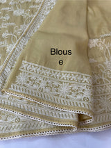 Crush Organza embroidery saree MCR111 DuskyYellow