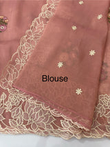 Soft crush Organza saree with embroidery and applique work MS14764 Peach