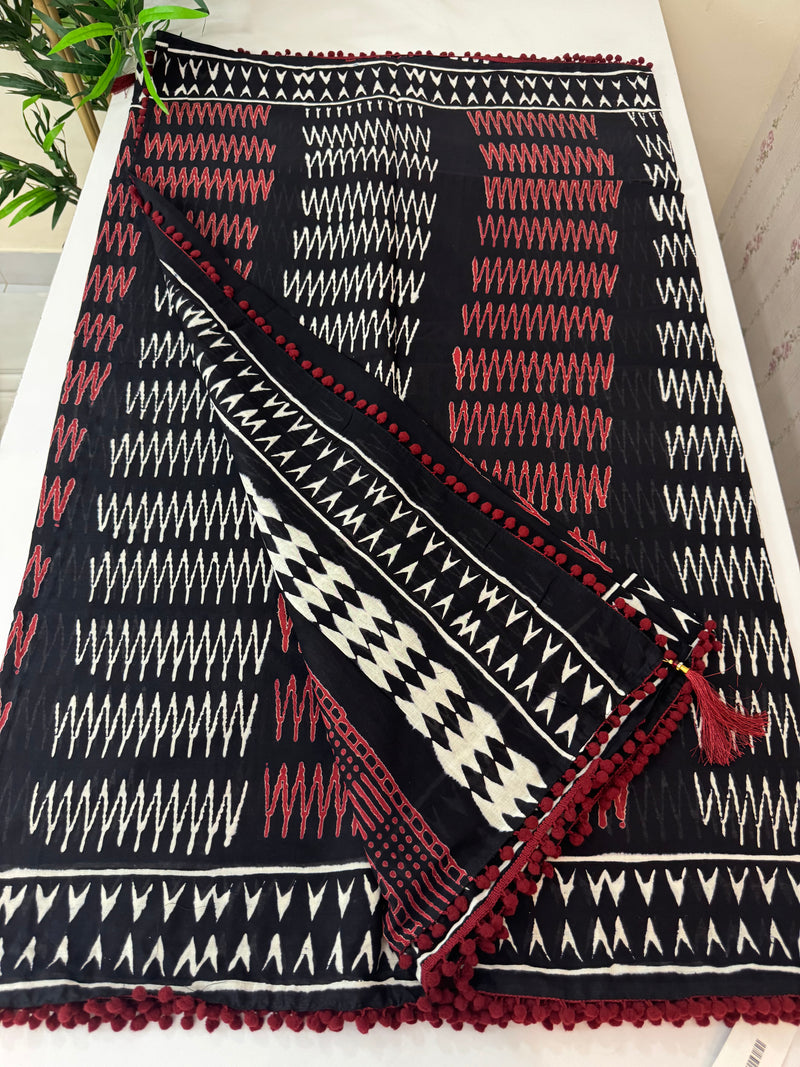 Pure mul mul cotton hand block printed saree SKRTHT