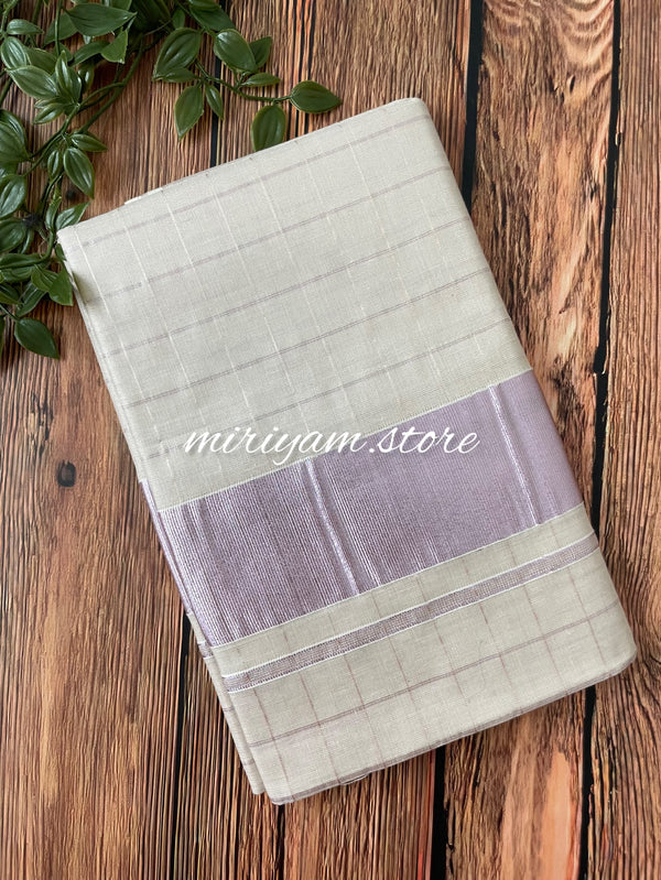 Kerala Tissue Cotton Saree  - Rose Gold checks