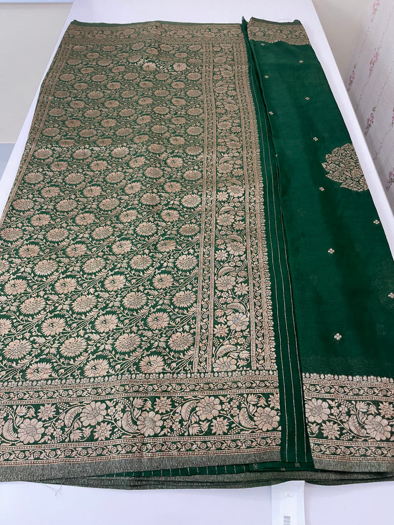 Semi banarasi Crepe Chiffon saree - MS1499 BOTTLEGREEN