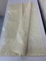 Striped Mul chanderi saree with net applique borders MSH987 - Pale Yellow
