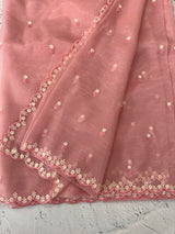 Glassy tissue organza saree with embroidery FKF121- PeachPink