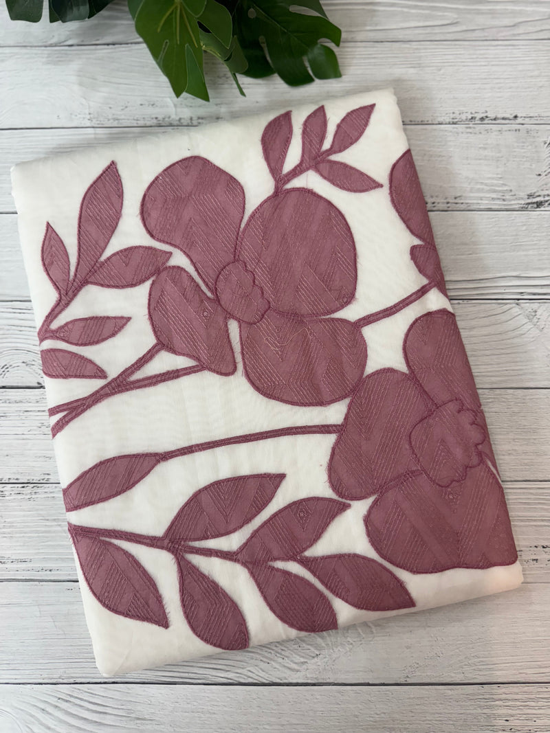 Kota Chanderi saree with kanta embriodery borders and  applique work on pallu MCBS699- White to DuskyPink