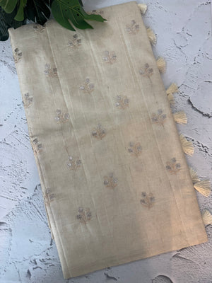 Blended tussar saree with zari embriodery - MS8665 (4) Pearl Cream