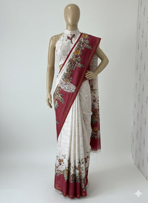 Semi tussar saree with hand painting, kanta embroidery and Pita work MS3433
