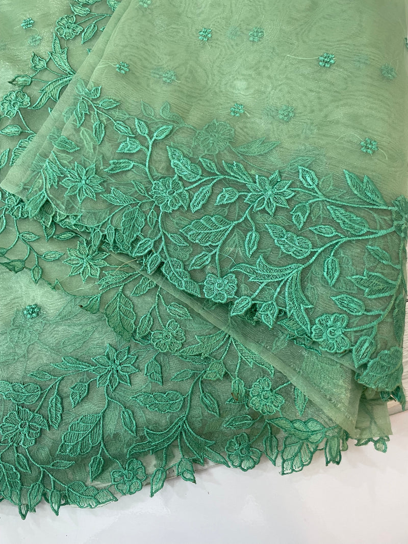 Tissue Organza saree with embriodery MS14638 JadeGreen