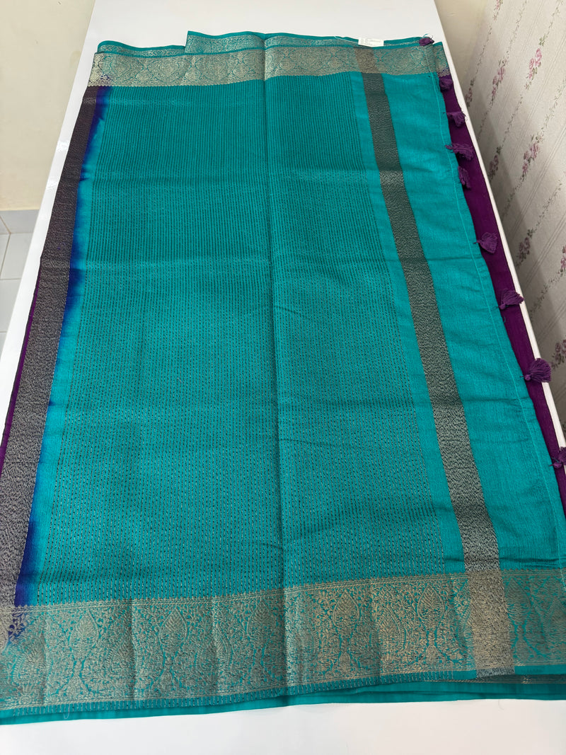 Blended tussar silk sarees with contrast pallu & blouse MTL430