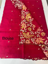 Crushed Blended tussar silk saree with embroidery- SNFCYEY- DarkPink