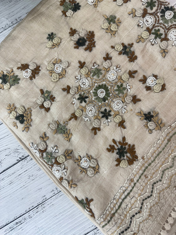 Kanta Handstitched Blended tussar silk saree MS90543