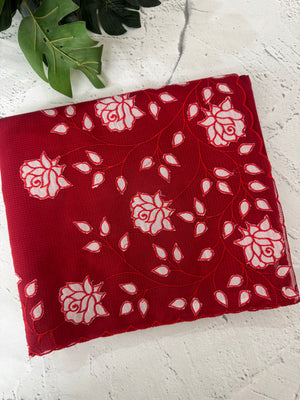 Kota Moonga checks Applique work saree  MSH141(2)- Red