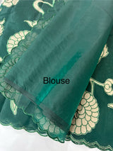 Viscose organza saree with applqiue work - MSH930 DarkGreen