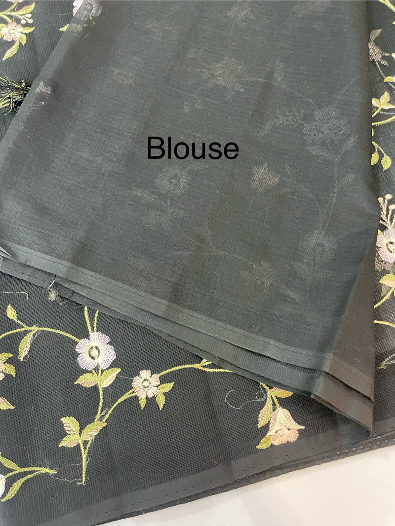 Kota Supernet embriodery saree SHSNYNM- Black