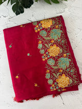 Crushed Blended tussar silk saree with embroidery- SNFCYEY DarkPink