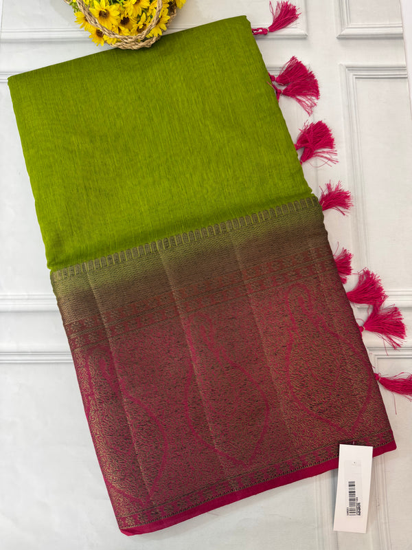 Jute silk sarees with contrast pallu & brocade blouse MJL877