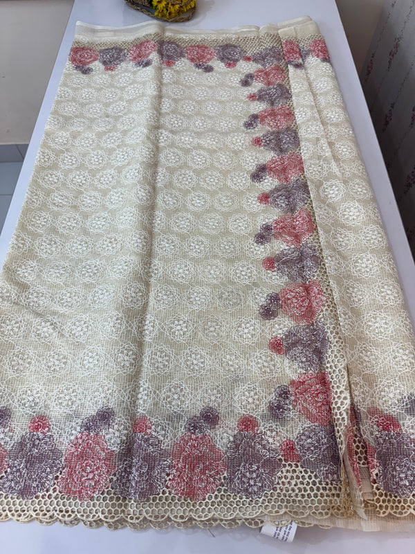 Cutwork Phulkari NetKota Embroidery saree - OffWhite