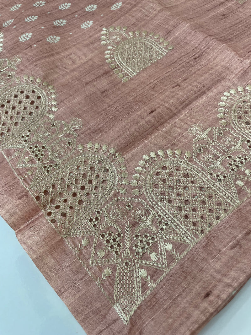 Cutwork blended tussar saree SNFNICY PastelPeach