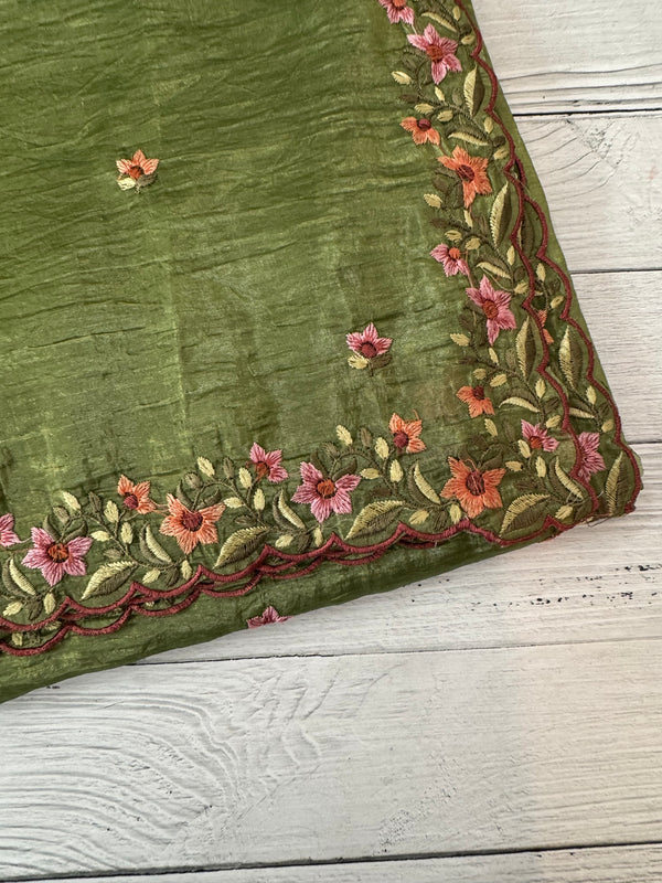 Crush Organza embroidery saree MS14567 LeafGreen