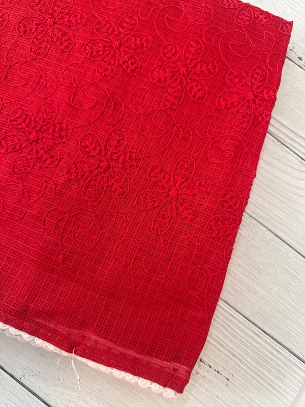 Phulkari Net Kota saree - MS8889 Red (design 2)