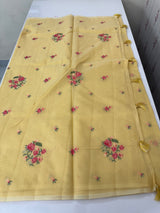 Lightweight NetKota saree with cross stitch embroidery MS143- Yellow