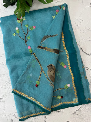 Crush Georgette-Organza saree with kanta embroidery and 3D prints saree MSB3