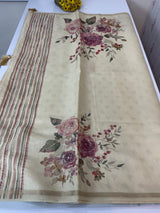 Linen- chanderi saree with french knots, sequence and bead work - MS19965