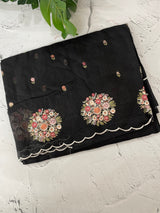Kota checks saree with embroidery MS7645 Black