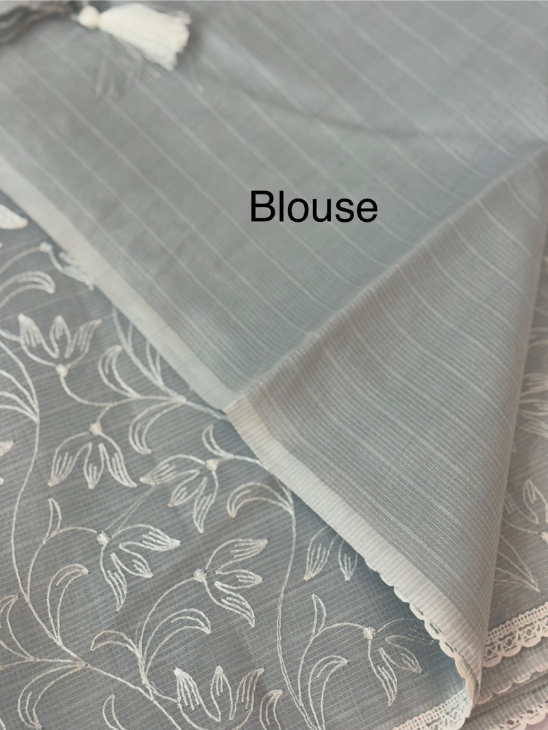 Kota embriodery saree MS1455 Pastel GreyishBlue