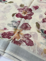 Handworked floral digital printed semi Linen Saree MLS611