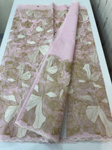 Jute Linen saree with thread work MSH206 - Pink