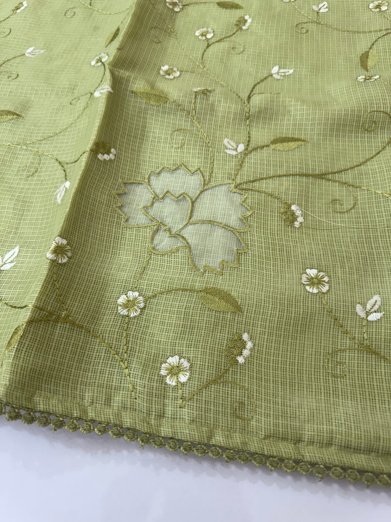 Soft kota silk saree with embriodery and organza applique work  MS14509- Green