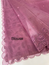 Viscose Organza saree with applique work-MSH103 OnionPink