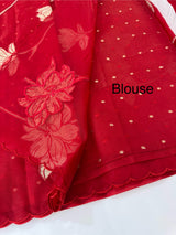Organza saree with tissue applique work MK62 - Red
