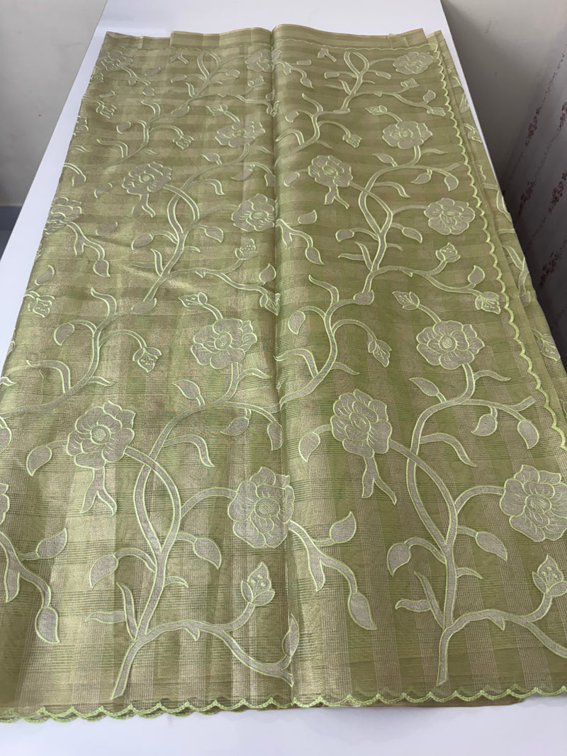 Tissue Silk applique work saree MSH133 Design 3- LightGreen
