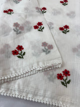 Kota checks embroidery saree White & Red