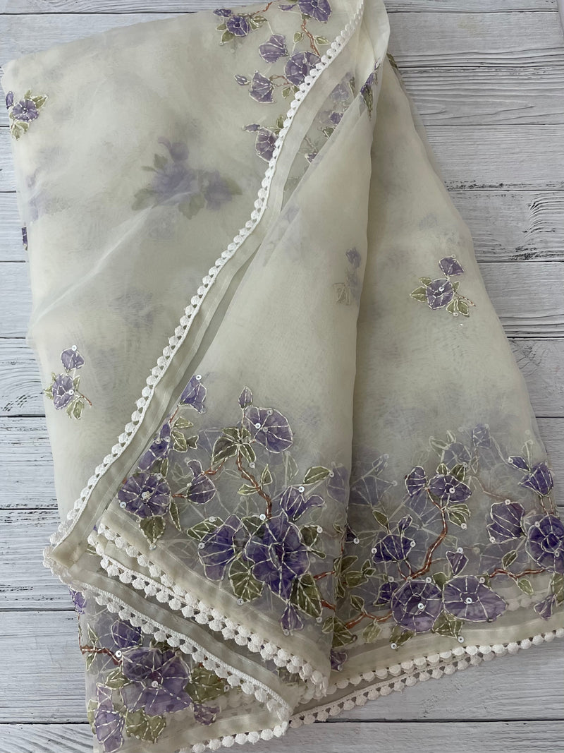 Organza saree with prints & hand embriodery work MS15333