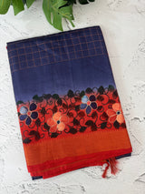 Checks Semi tussar saree with hand painting MS3432