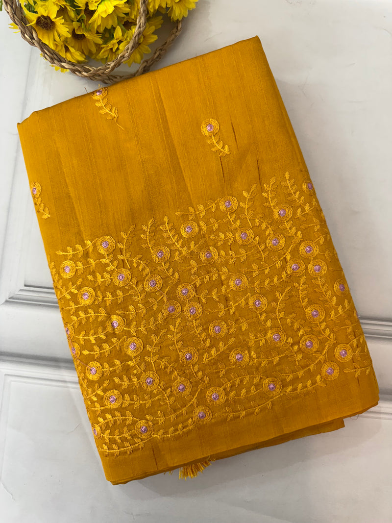Blended tussar silk saree with embroidery- MS78911