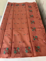 Crushed Matka Blended Tussar silk saree with embroidery MS4890 - DuskyPeach