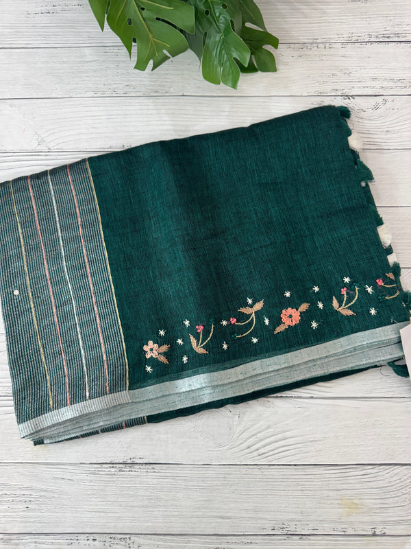 Pure linen handwork sarees MLS7854