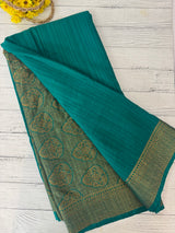 Crepe Banarasi viscose Georgette saree with brocade blouse MS953211- TealGreen