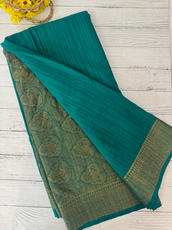Crepe Banarasi viscose Georgette saree with brocade blouse MS953211- TealGreen