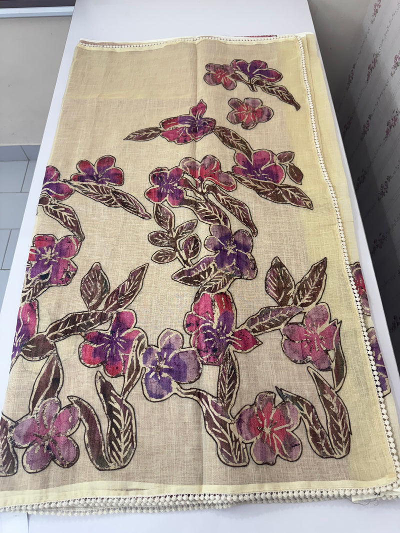 Tissue linen saree with applique work MLS5478